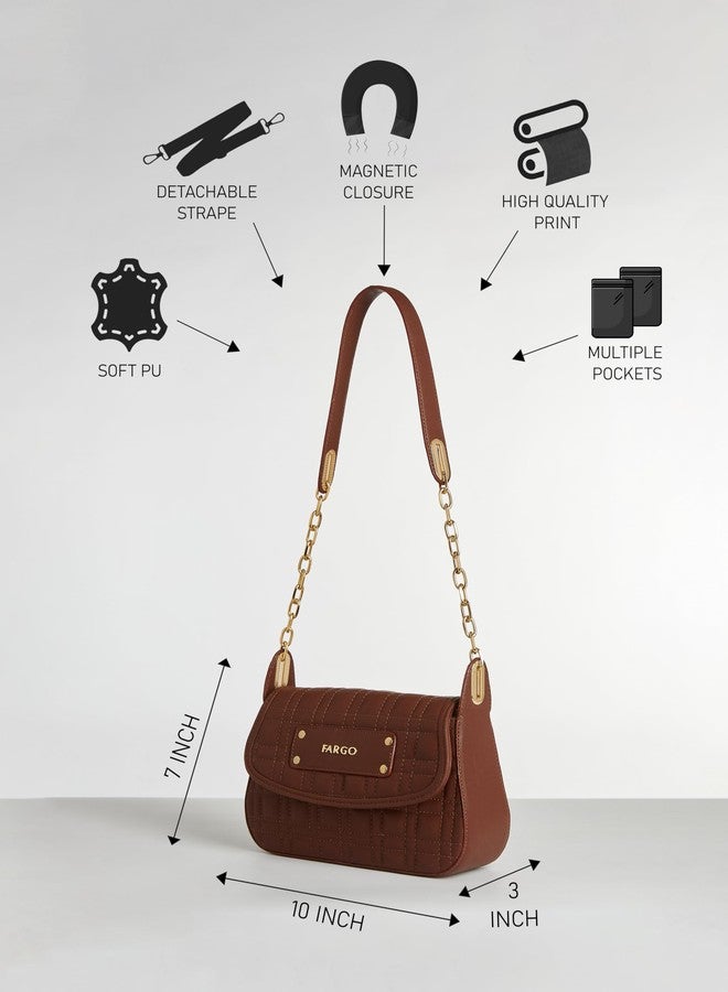 Fargo Aria Shoulder Bag for Women | Vegan Leather Handbag with RFID Pockets, YKK Zipper, Water-Resistant Finish | Stylish College, Casual & Party Use | Made in India (Brown) - Image 2